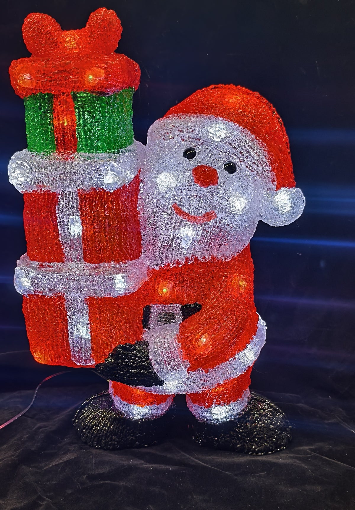 42cm Acrylic Santa with 3 Gifts - 40 White LED Lights