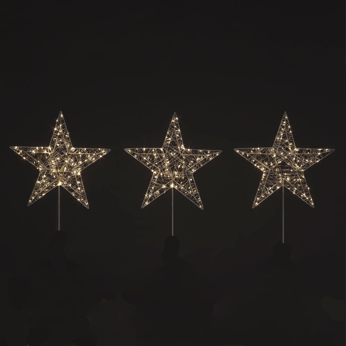 Set of 3 48cm Iron Star Stake Lights w/300 Warm White LEDs Christmas Decoration