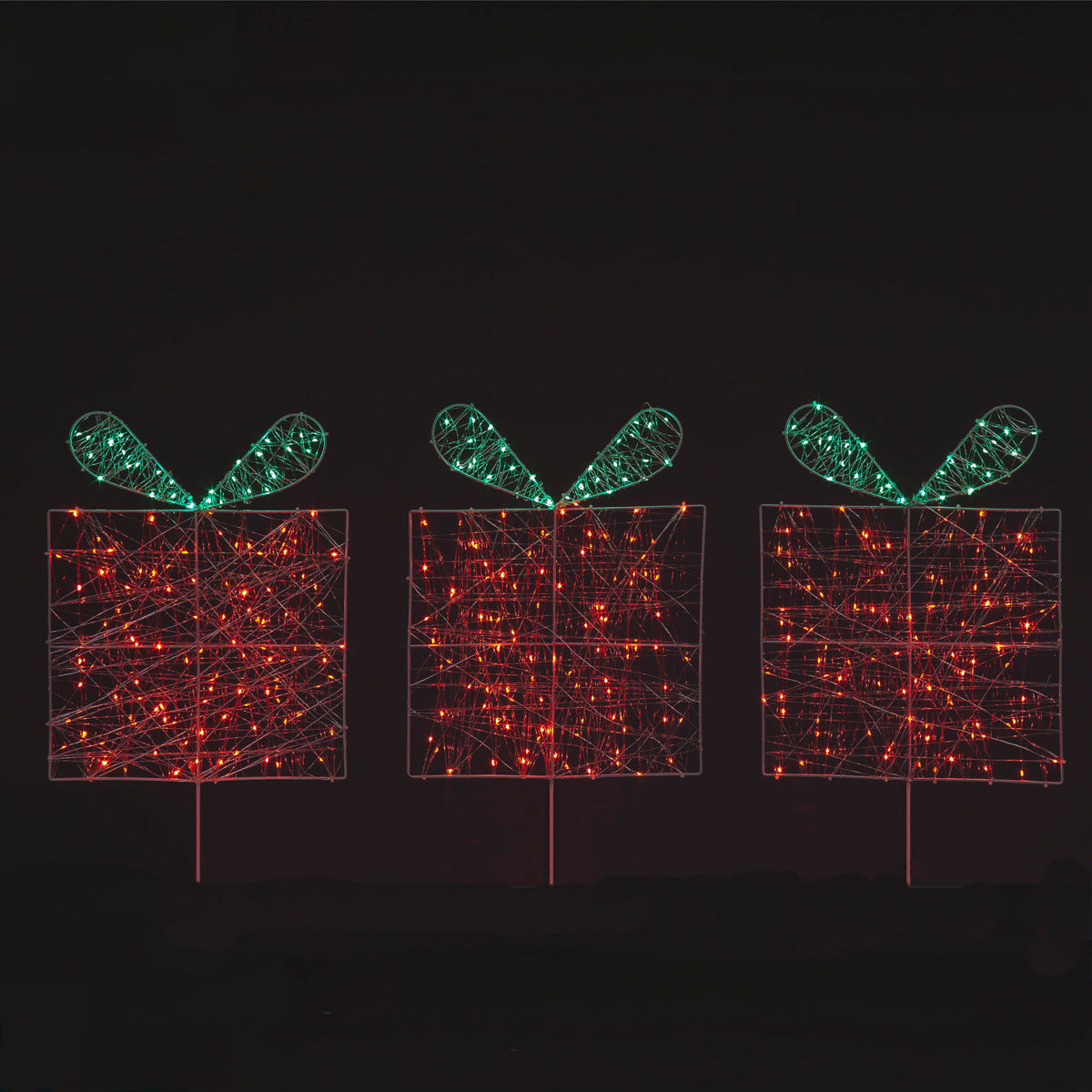 Iron Christmas Parcel Stake with 390 LEDs (Set of 3)