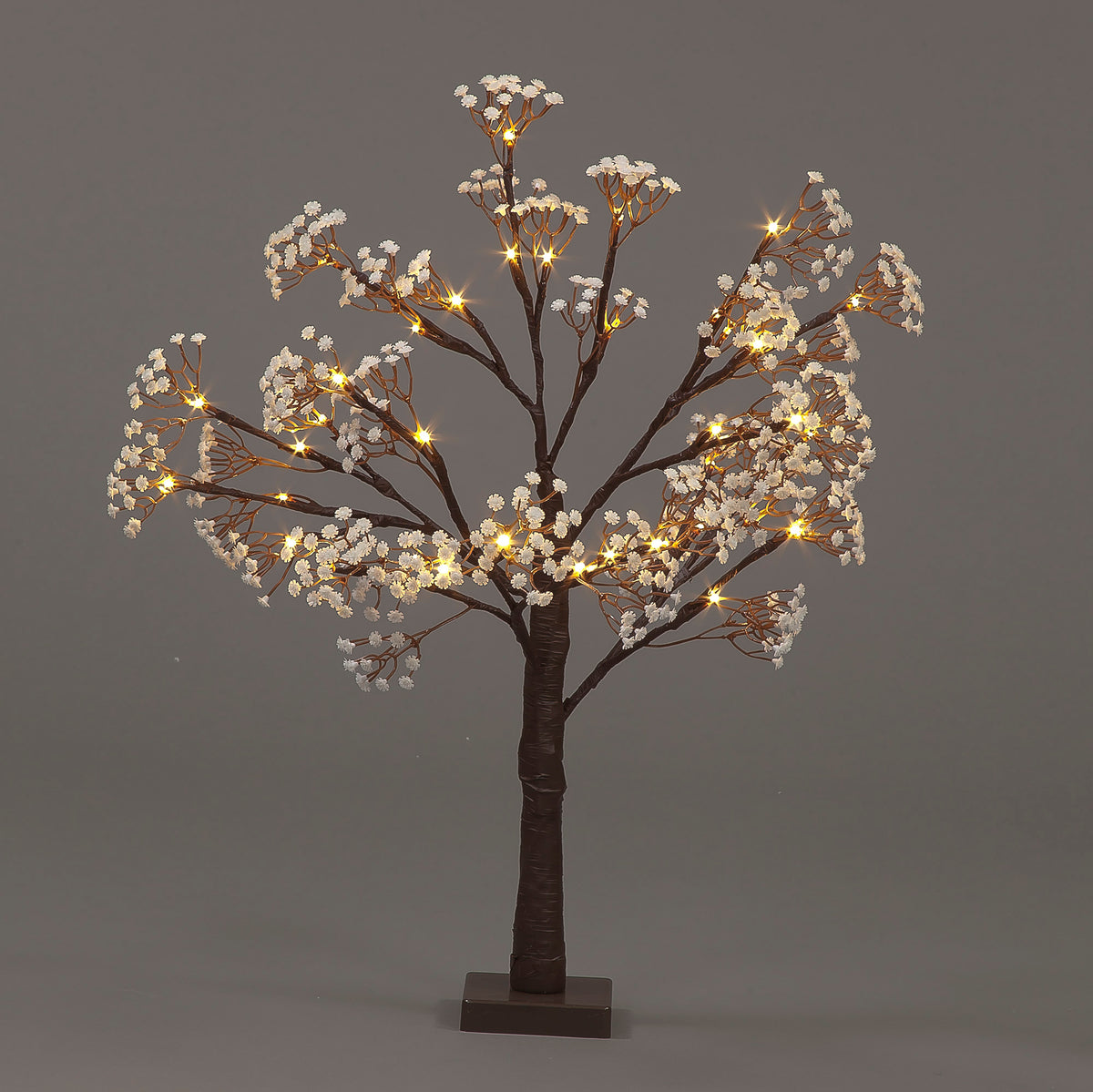 60cm White Flower Tipped Brown Tree - 40 Warm White LEDs