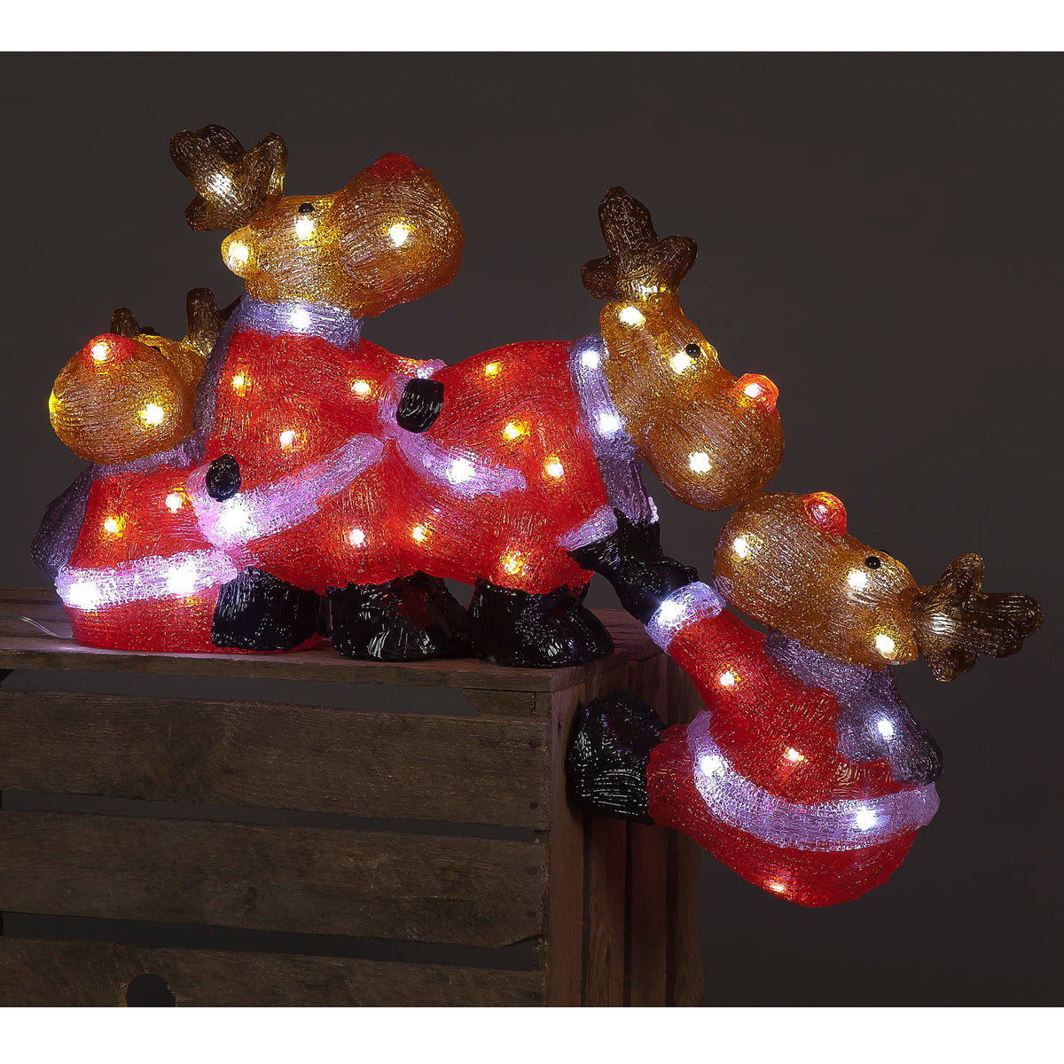 35cm Acrylic Reindeer Shelf Topper in Santa Suit