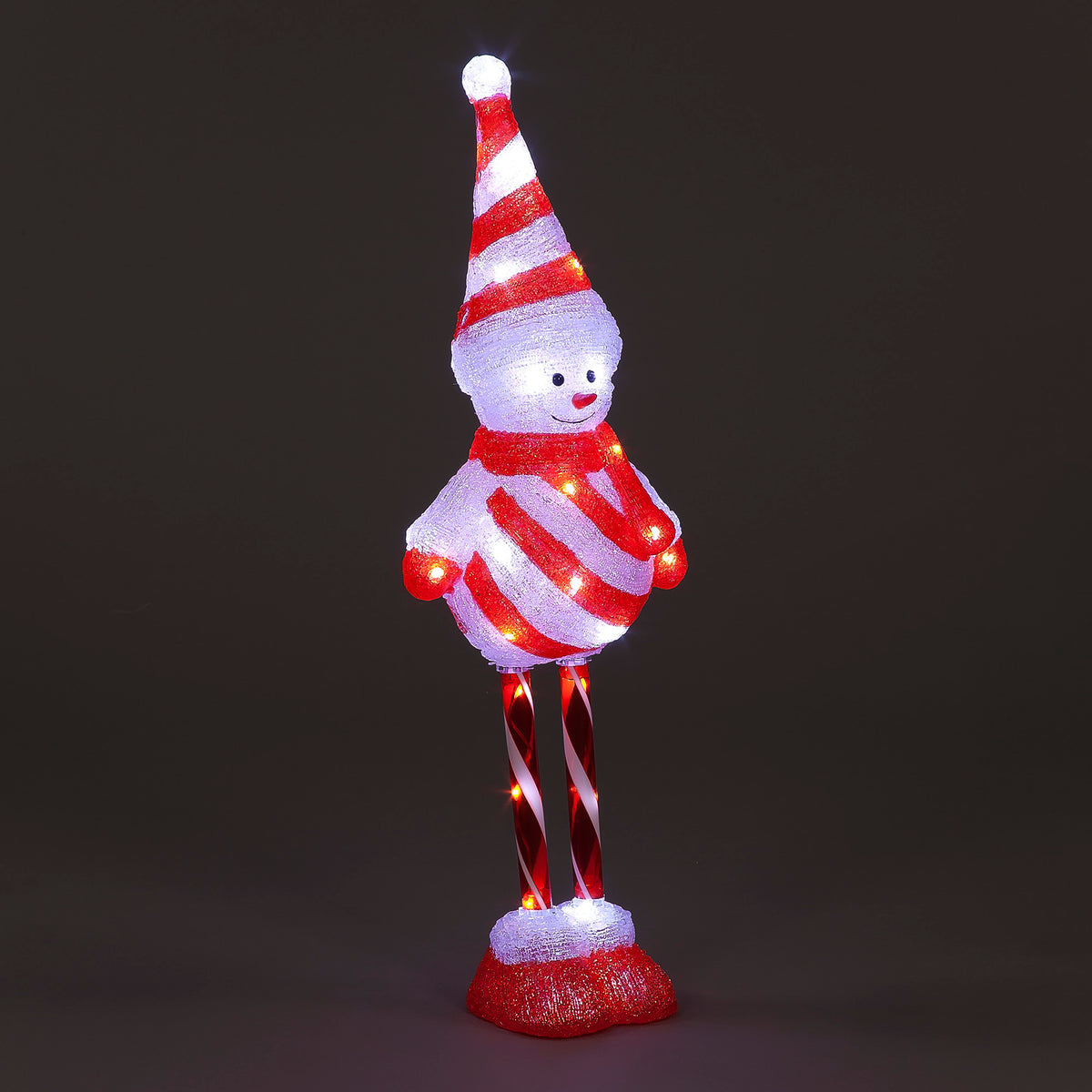 80cm Acrylic Snowman with Long Legs & Striped Hat