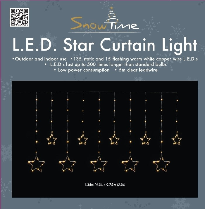Star Curtain Christmas Light with 150 Warm White LEDs