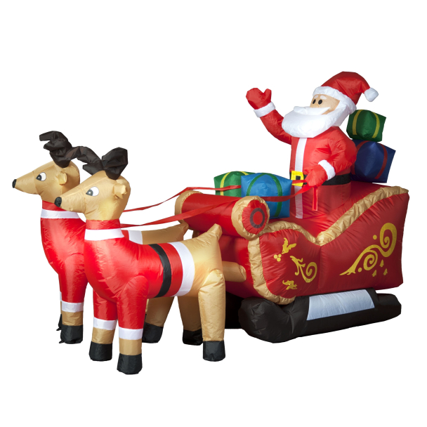 240cm Inflatable Santa & Reindeer With Sleigh With 4 LEDs
