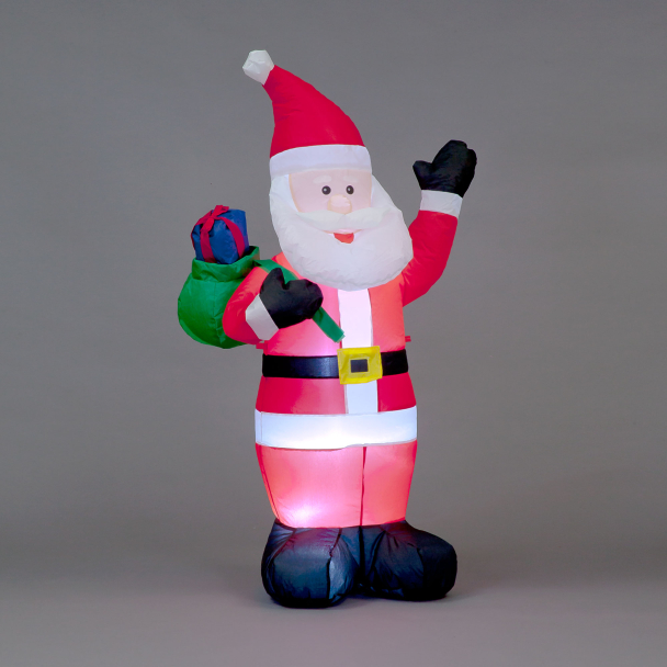 Inflatable Santa with Raised Left Arm and Gift Bag