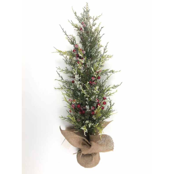 71cm Snow Red Berry & Cypress Pine Burlap Tree Christmas Decoration
