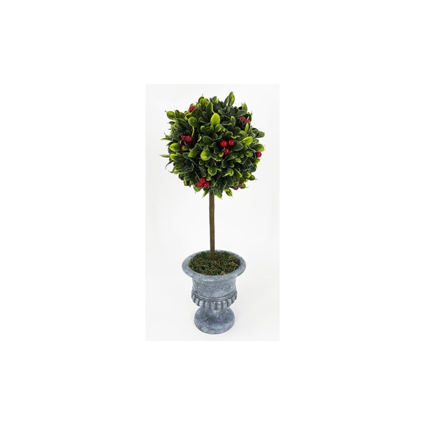 Christmas 50cm Boxwood Outdoor Berry Topiary in Stone Look Urn