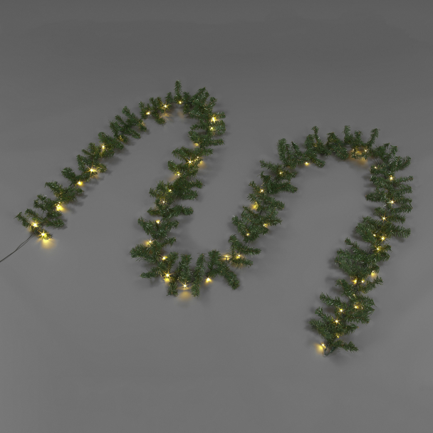 5 Metre Super Long Pre-Lit Low Voltage Christmas Garland with 60 Mains Operated Warm White LED lights