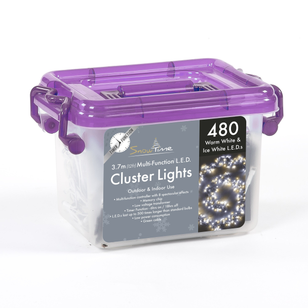 480 Warm White & Ice White LED Cluster Lights With Timer