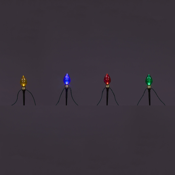 Multi-Coloured Smooth C Bulb Christmas Garden Stakes (Set of 10)