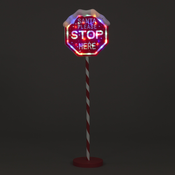 Christmas 1m Santa Stop Here Sign with 45 Multi LEDS