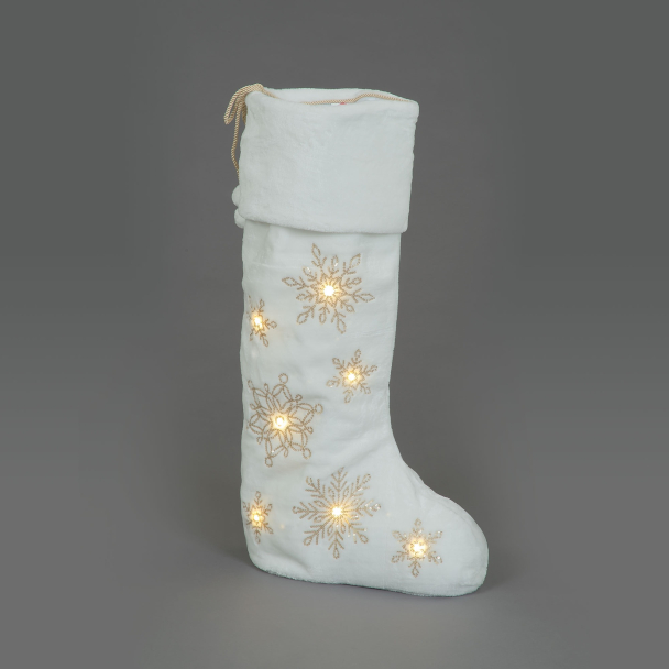 76cm Snowy Days Standing Stocking with Warm White LED Lights