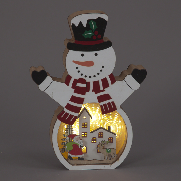 20cm White Wooden Snowman Scene Ornament