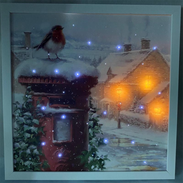 Battery Operated Fibre Optic Robin Post-box Christmas Canvas