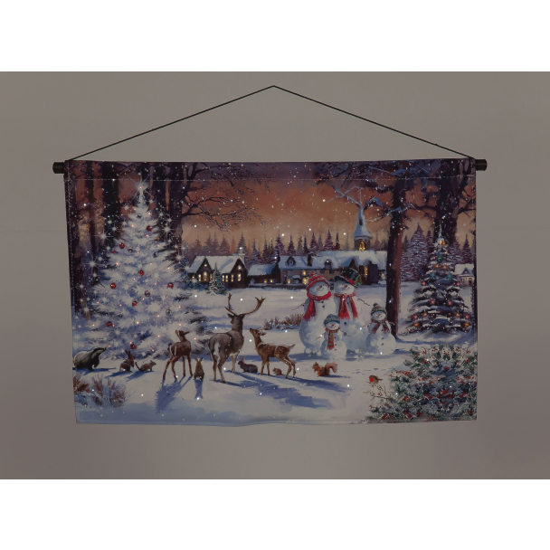Battery Operated Fibre Optic 60x40cm Magical Village Hanging Canvas /Remote Christmas Decoration