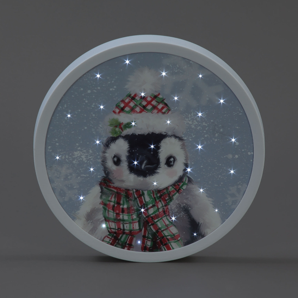 Battery Operated Fibre Optic Penguin Round Canvas