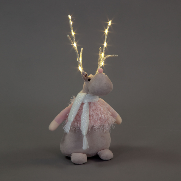 40cm LED Plush Reindeer Pale Pink