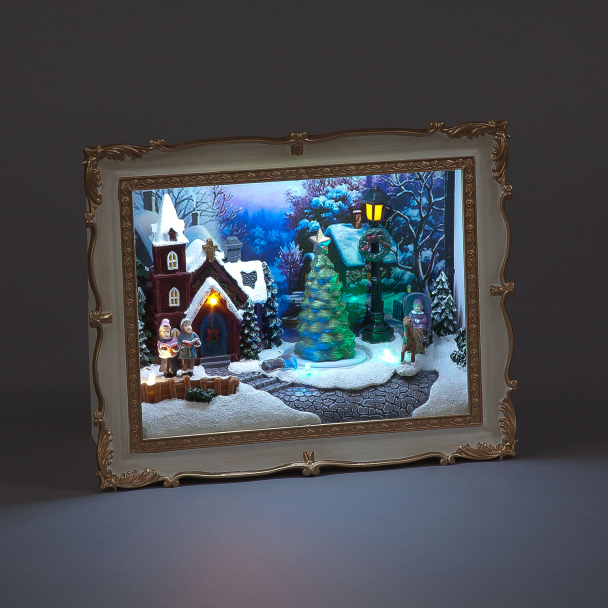 Battery-Operated LED Christmas Caroler Scene with Rotating Tree and 8 Classic Songs – 20cm Lighted Frame