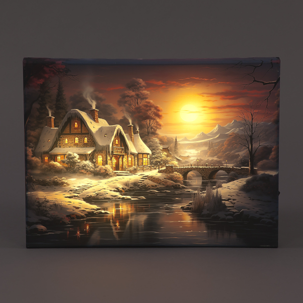LED Canvas Art - Winter House Scene - 30x40cm