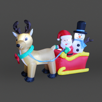 1.5m Christmas LED Lit Inflatable Santa & Reindeer In Sleigh 