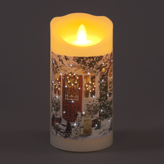 Christmas B/O 15cm Red Door Candle /RM
