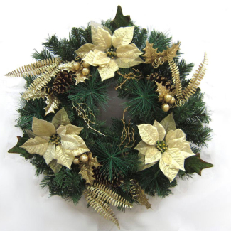 60cm Wreath With Gold Poinsettias, Gold Leaves and Gold Glitter