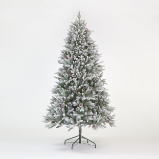210cm Haruchan Frosted Green Artificial Christmas Tree with Pinecones & Berries – 1329 Realistic Tips