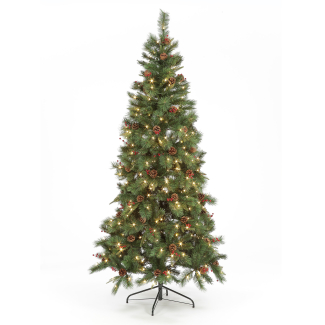 225cm Pre-Lit Cranberry Pine Tree w/450 Warm White LEDs Christmas Trees