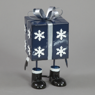 21cm Blue Metal Present with Snowflake Design
