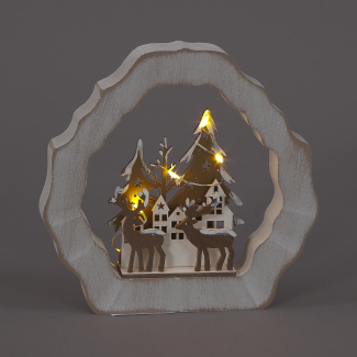 15cm Wooden Village Decoration with Deer Scene