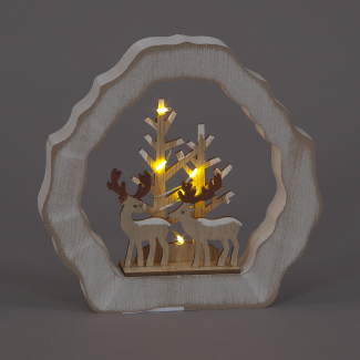 15cm Wooden Tree Decoration Featuring Deer Scene
