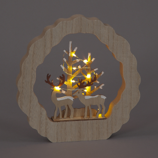 22cm Wooden Tree with Deer Scene