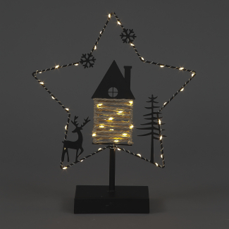 31cm Metal Star with Deer, House & Tree - 47 LEDs