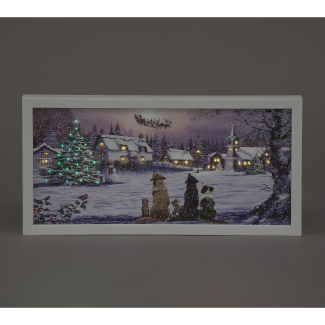 LED Wall Art: Dogs Watching Santa - 40x20cm