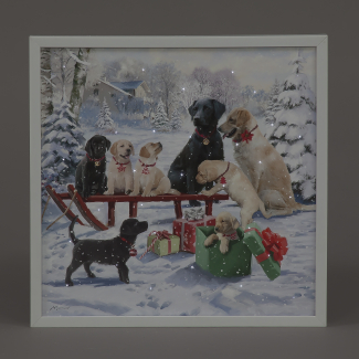 LED Wall Art - 40x40cm Christmas Dogs Design