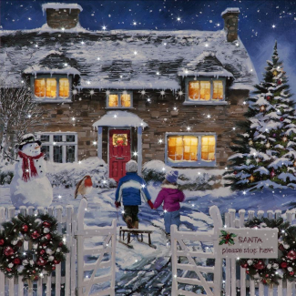 Santa Stop Here 40x40cm Fibre Optic and LED Canvas