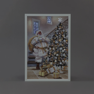Battery Operated Fibre Optic 40x60cm Gold Santa Delivering Canvas /Remote Christmas Decoration