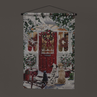 Battery Operated Fibre Optic 40x60cm Tapestry Red Door Remote Christmas Decoration