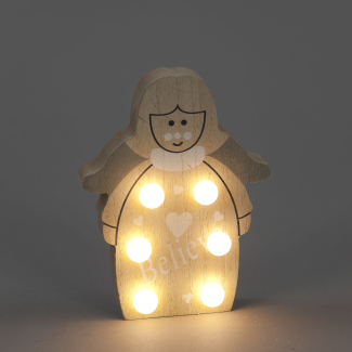 Battery Operated 15cm Wooden Angel w/ 6 Warm White LEDs Christmas Decoration