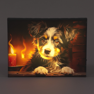 Battery Operated 30x40cm LED Canvas w/ Dog & Candle Christmas Decoration