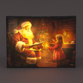 LED Canvas Art - Santa, Child & Tree - 30x40cm