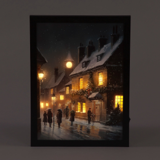 LED Framed Canvas Art - Winter Street Scene 30x40cm