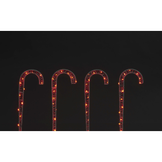 Set of 4 31cm White Iron Canes w/60 Red LED Copper Wire Lgts Christmas Decoration